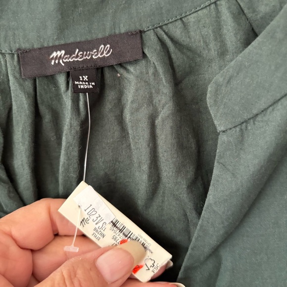 NWT Madewell Green Crinkle Poplin Long Sleeve Wrap Mini Dress SZ 1X - Picture 5 of 9